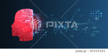 Abstract background on the theme of artificial intelligence. Head shape with technological elements inside the contour. Abstract background on the theme of artificial intelligence. Head shape with technological elements inside the contour. 95435291