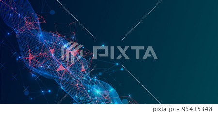 The abstract wave is made in a frame style in a bright gradient color. Template for science and technology presentation. 95435348