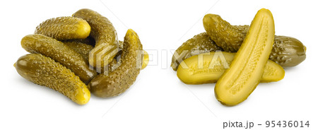Marinated pickled cucumber isolated on white background and full depth of field Marinated pickled cucumber isolated on white background and full depth of field 95436014