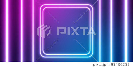 Abstract neon background, blue-pink gradient square and lines. Modern sci-fi or cyberpunk background 95436255