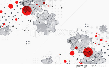 Modern science or technology abstract background using hexagonal cogwheel. Wireframe spot surface illustration. Vector. Modern science or technology abstract background using hexagonal cogwheel. Wireframe spot surface illustration. Vector. 95436298