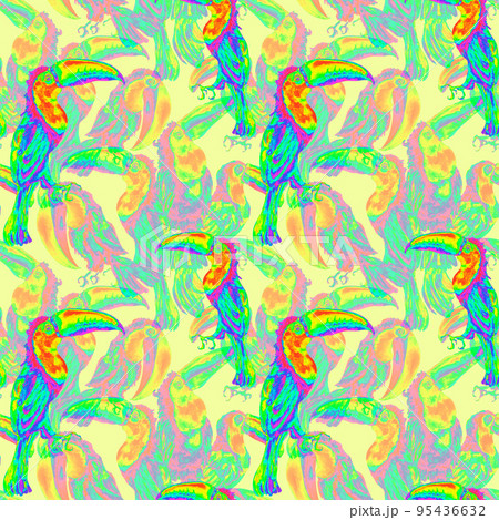 Toucan exotic tropical bird watercolor seamless pattern isolated 95436632
