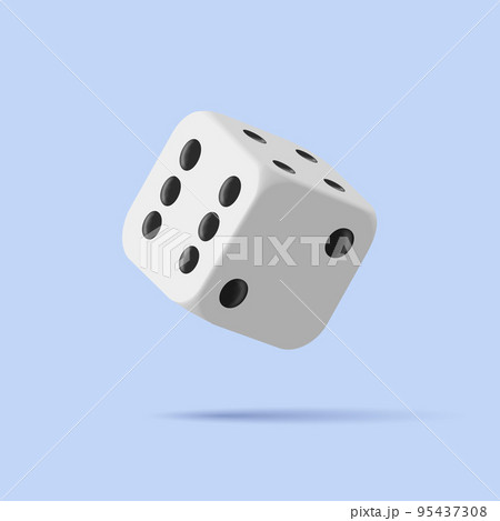White dice with black dots 3d icon. Rounded corners cube in the air, render 3d graphics White dice with black dots 3d icon. Rounded corners cube in the air, render 3d graphics 95437308