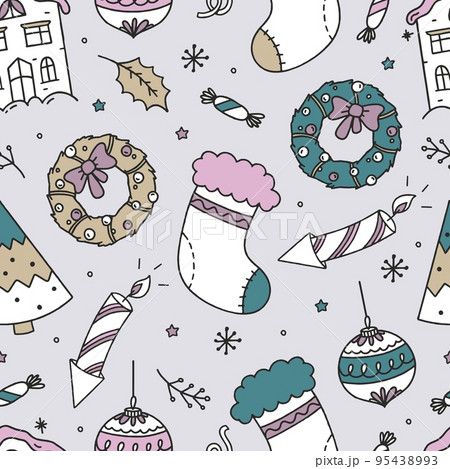 Seamless Christmas Pattern on Gray background Vector Doodle Christmas Concept Seamless Christmas Pattern on Gray background Vector Doodle Christmas Concept 95438993