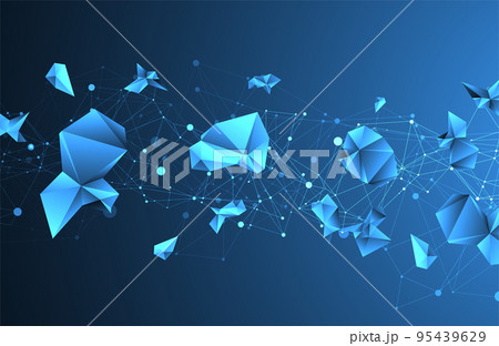 Connected polygons. Glowing blue plexus vector background, digital data visualization. Connected polygons. Glowing blue plexus vector background, digital data visualization. 95439629