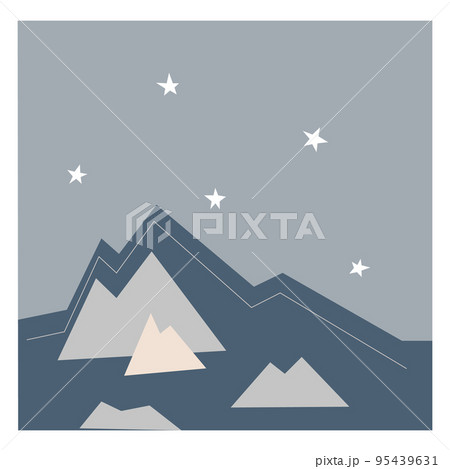 Simple vector card, poster with peaks of mountains at the night. Simple vector card, poster with peaks of mountains at the night. 95439631