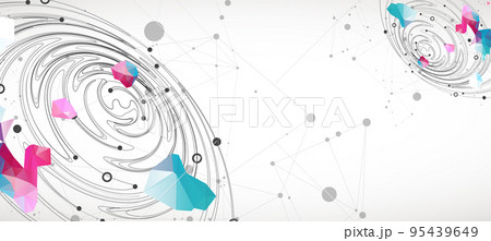 Colorful abstract swirling background with dots and geometric objects. Colorful abstract swirling background with dots and geometric objects. 95439649