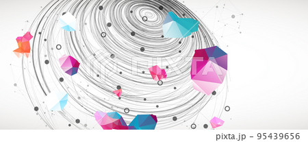 Colorful abstract swirling background with dots and geometric objects. 95439656