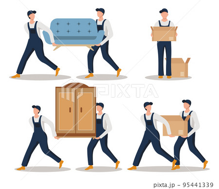 The concept of transportation and delivery of goods. A set of illustrations, workers deliver goods. Vector 95441339