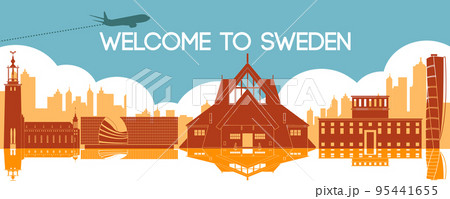Sweden famous landmarks by silhouette style 95441655