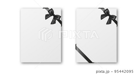 Vector Blank Funeral Card, Banner Template, Background with Black Silk Ribbon Bow, Corner. Design Template for Card Invitation with Black Silk Ribbon Vector Blank Funeral Card, Banner Template, Background with Black Silk Ribbon Bow, Corner. Design Template for Card Invitation with Black Silk Ribbon 95442095