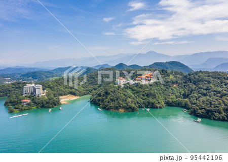 aerial view of Sun Moon Lake with Wen Wu temple 95442196