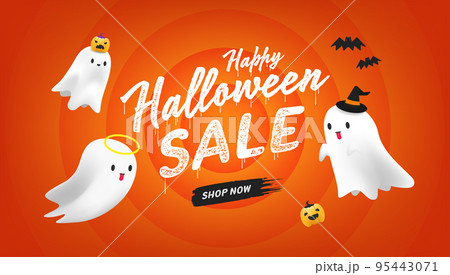 Halloween sale banner template design. Halloween sale event with cute ghosts on orange background. 95443071