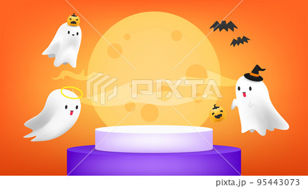 Halloween template design for social media banner with blank product podium scene. 95443073