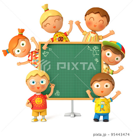 Group of funny school stands at the school board 95443474