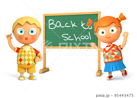 Group of funny school stands at the school board 95443475