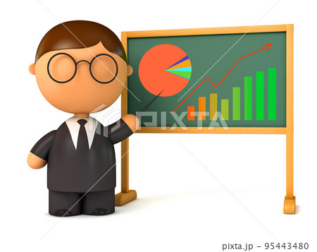 Puppet businessman standing at board 95443480