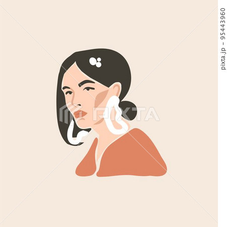 Hand drawn vector abstract stock flat graphic contemporary modern art,aesthetic fashion illustration with bohemian,beautiful modern female portrait,simple trendy style.Woman design concept art. 95443960