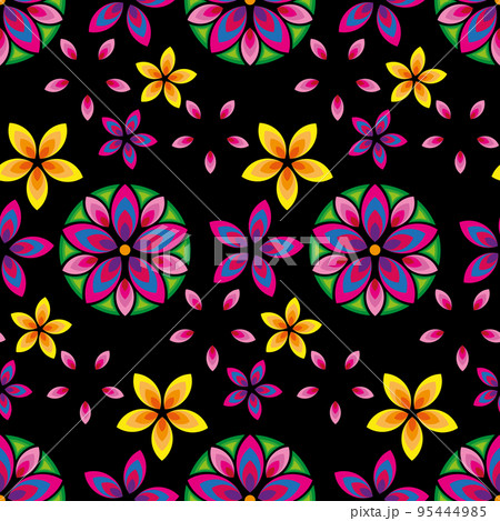 Colorful Flower Mandalas Seamless background. Oriental pattern, decorative elements, vector illustration. Islam, Arabic, Indian, turkish, pakistan, chinese, ottoman motifs for cover, fabric, textile 95444985