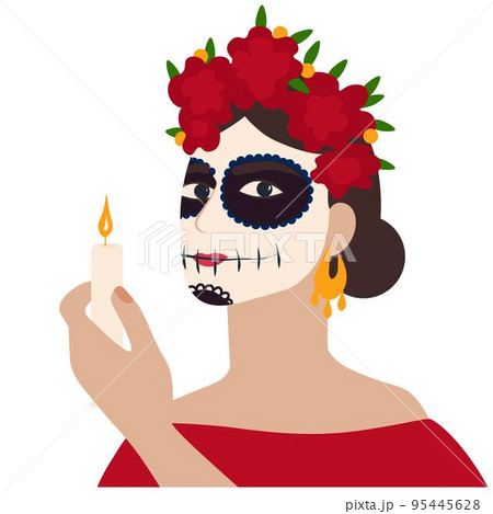 background, banner, beautiful, calaca, calavera, candle, card, carnival, catrina, celebration, cempasuchil, chili, costume, day, de, dead, decoration, dia, dia de los muertos, face, festival, fiesta,  95445628