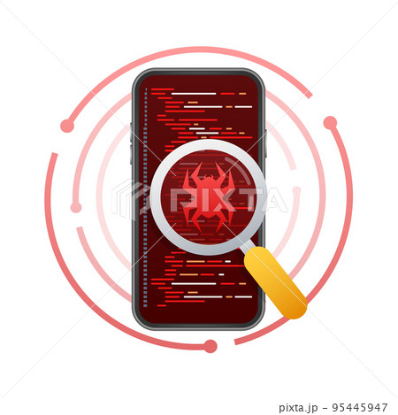 Virus detected on smartphone, Malware. Viruses attack warning. Vector stock illustration. 95445947