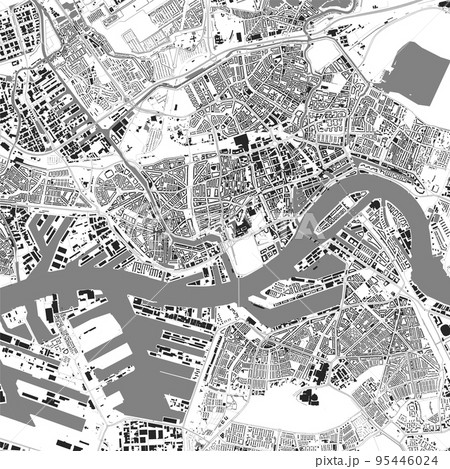Urban city map of Rotterdam. Vector poster. Black grayscale black and white road map. road map image with roads, metropolitan city area view. 95446024