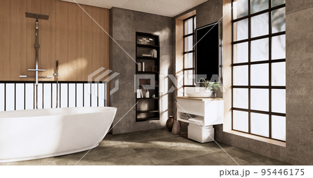 The Bath and toilet on bathroom japanese wabi sabi style .3D rendering 95446175