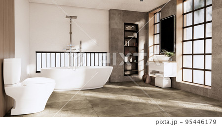 The Bath and toilet on bathroom japanese wabi sabi style .3D rendering 95446179