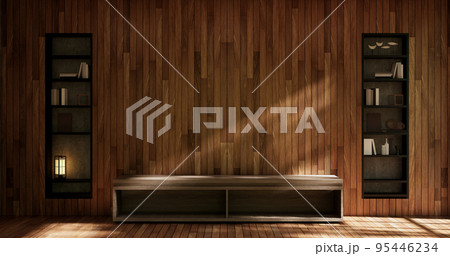 Empty wooden Cabinet on wooden room tropical style.3D rendering Empty wooden Cabinet on wooden room tropical style.3D rendering 95446234