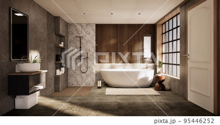 The Bath and toilet on bathroom japanese wabi sabi style .3D rendering The Bath and toilet on bathroom japanese wabi sabi style .3D rendering 95446252