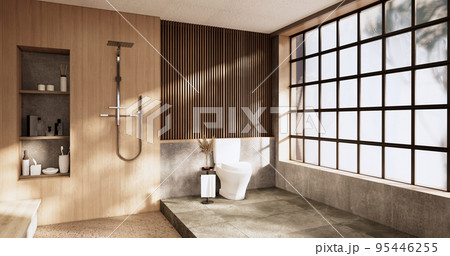 The Bath and toilet on bathroom japanese wabi sabi style .3D rendering 95446255
