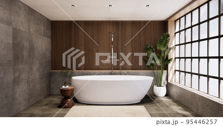 The Bath and toilet on bathroom japanese wabi sabi style .3D rendering The Bath and toilet on bathroom japanese wabi sabi style .3D rendering 95446257