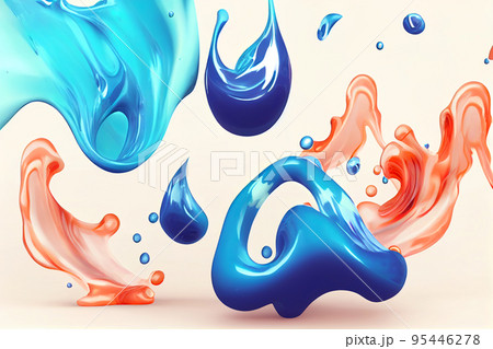 Colored water splash effect drops flow and falling drops design elements. 95446278