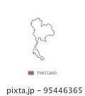 Thailand vector map outline, line, linear. Thailand black map on white background. Thailand flag 95446365