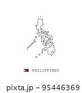 Philippines vector map outline, line, linear. Philippines black map on white background. Philippines flag 95446369