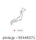 Japan vector map outline, line, linear. Japan black map on white background. Japan flag 95446371