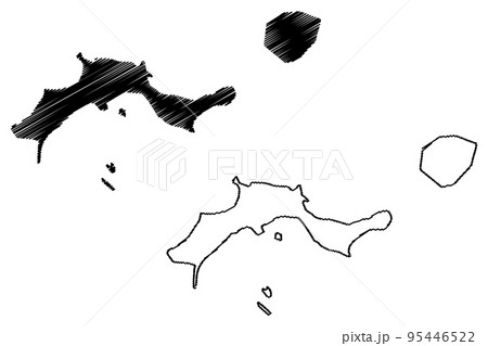 Kongsoya and Abel island (Kingdom of Norway, Svalbard Archipelago, Kong Karls or King Charles Land) map vector illustration, scribble sketch Kongsoya, Abeloya map 95446522