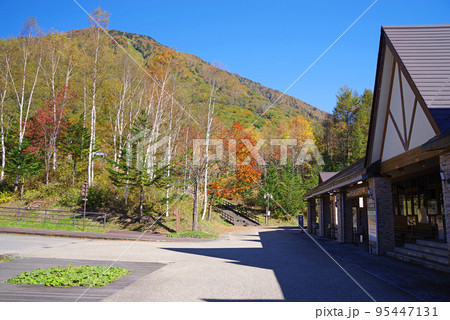 平湯温泉あかんだな駐車場の紅葉風景 95447131
