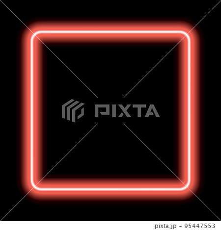 Neon glowing frame. Illuminated geometric shape. Sign in shape of squares, template design element. Bright color rectangular with blank emptyspace inside 95447553
