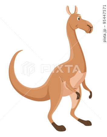 Kangaroo character posing. Adult kangaroo with pouch standing. Vector flat cartoon animal of australian fauna and wildlife, isolated on white background Kangaroo character posing. Adult kangaroo with pouch standing. Vector flat cartoon animal of australian fauna and wildlife, isolated on white background 95447571