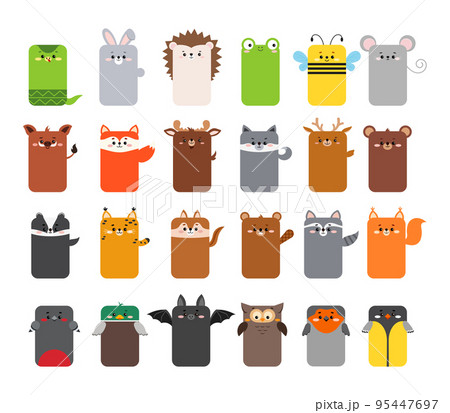 Rectangular forest animal faces icon set isolated on white. Rectangular forest animal faces icon set isolated on white. 95447697