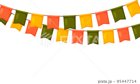 Thanksgiving bunting. Orange, green and yellow flag garland. Autumn holidays party decoration. Fall pennants chain.Celebration cartoon flags for decor. Footer and banner background Thanksgiving bunting. Orange, green and yellow flag garland. Autumn holidays party decoration. Fall pennants chain.Celebration cartoon flags for decor. Footer and banner background 95447714