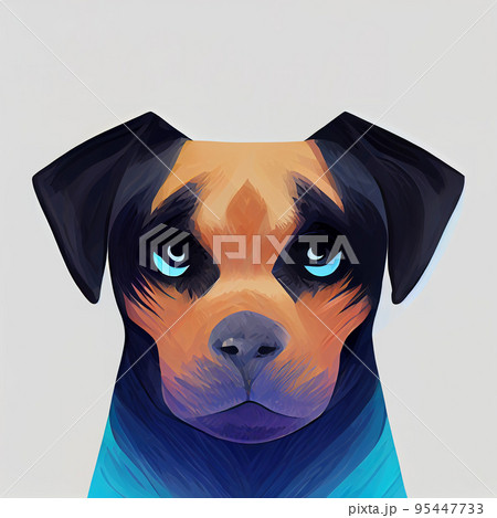 Portrait of a Rottweiler puppy. Cute puppy digital print. Cute dog face. Digital illustration. Portrait of a Rottweiler puppy. Cute puppy digital print. Cute dog face. Digital illustration. 95447733