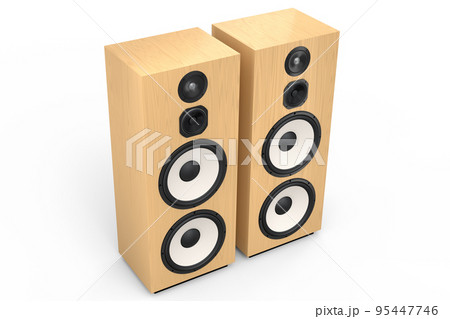 Hi-fi speakers with loudspeakers for sound recording studio on white background. Hi-fi speakers with loudspeakers for sound recording studio on white background. 95447746