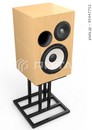 Hi-fi speakers with loudspeakers on stand on white background. 95447752