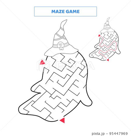Maze game for kids. Find your way out of the maze with cute ghost.	 95447969