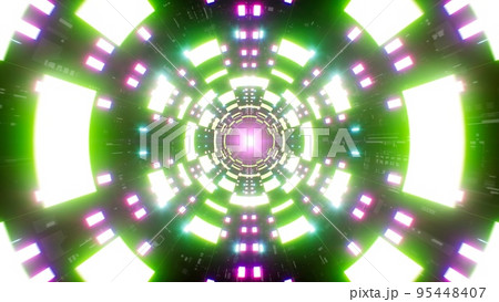 Light Green Color Checker Pattern Neon Light Disco VJ Concept Tunnel 95448407