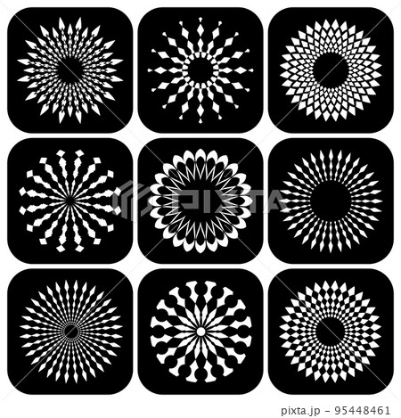 Abstract Radial Circle Icons Set. Black and White Design Elements. Abstract Radial Circle Icons Set. Black and White Design Elements. 95448461