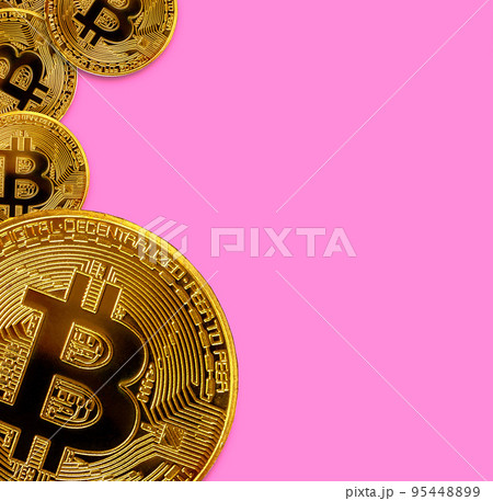 Many golden bitcoins with copy space. Cryptocurrency mining concept 95448899