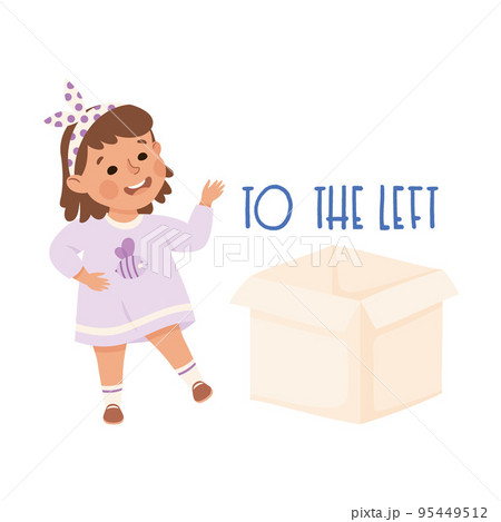 Little Girl Standing to the Left from Cardboard Box as Preposition Demonstration Vector Illustration Little Girl Standing to the Left from Cardboard Box as Preposition Demonstration Vector Illustration 95449512